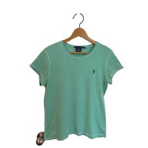 Ralph Laurn Sport- Mint Green and White Stripe Short Sleeve Shirt, Size XL